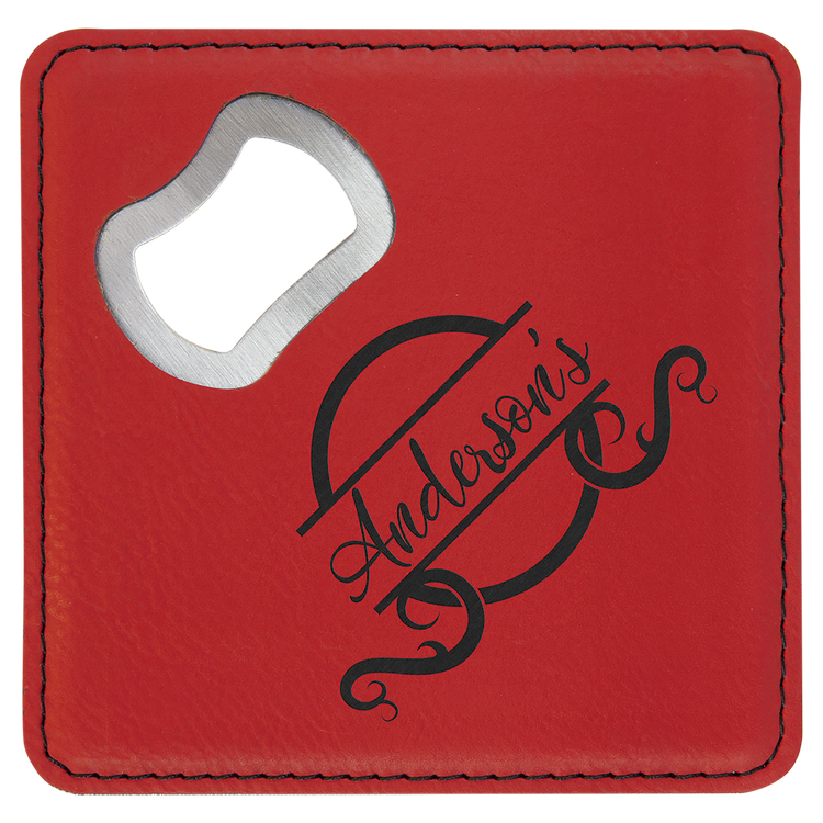 Square Leatherette Coaster with Bottle Opener