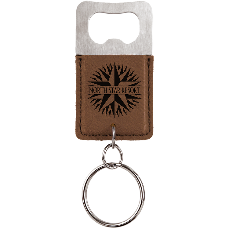 Leatherette Keychain with Bottle Opener