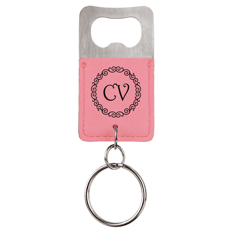 Leatherette Keychain with Bottle Opener