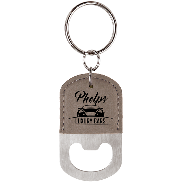 Leatherette Keychain with Bottle Opener