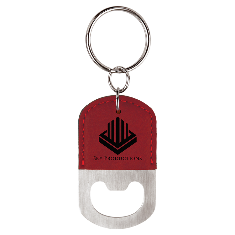 Leatherette Keychain with Bottle Opener