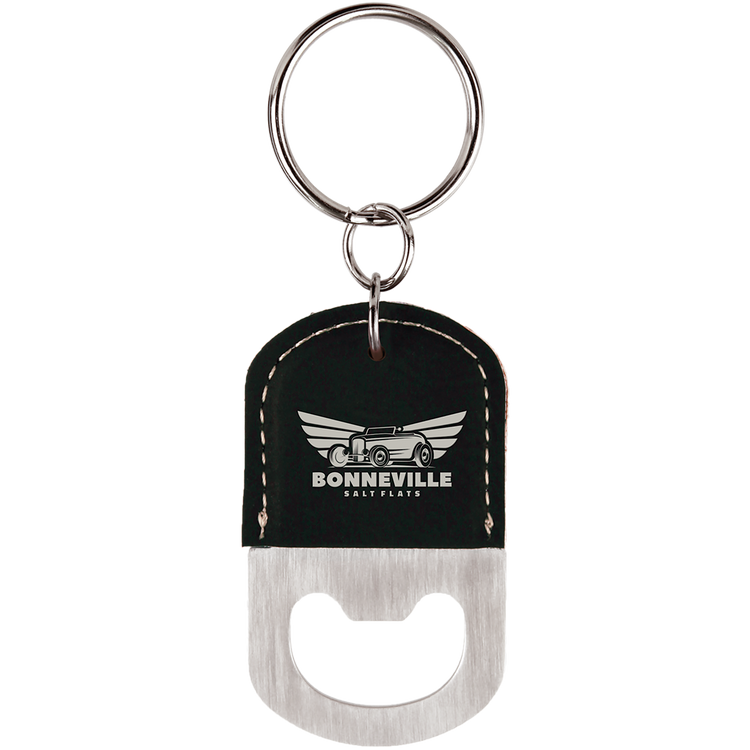 Leatherette Keychain with Bottle Opener